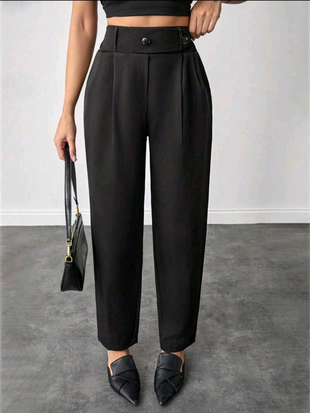 Pantalon ample taille haute couleur unie