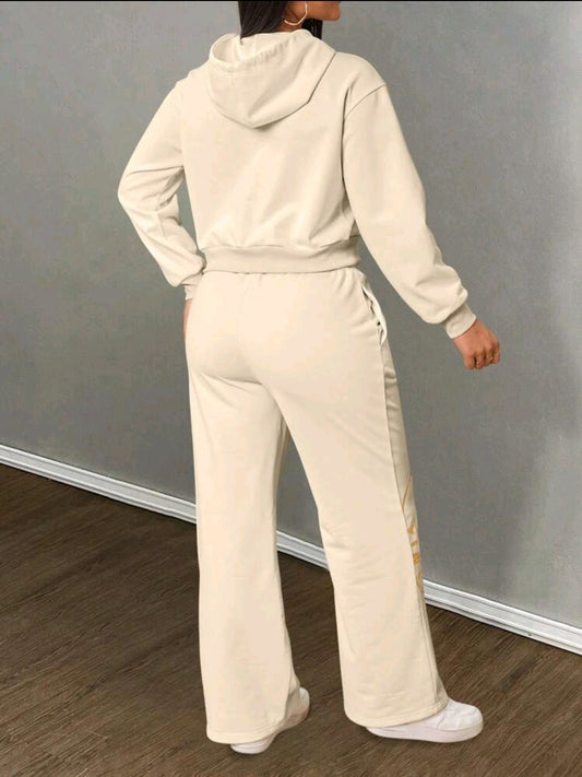 INAWLY 2 pièces Ensemble casual femme Top à capuche avec imprimé lettre et pantalon