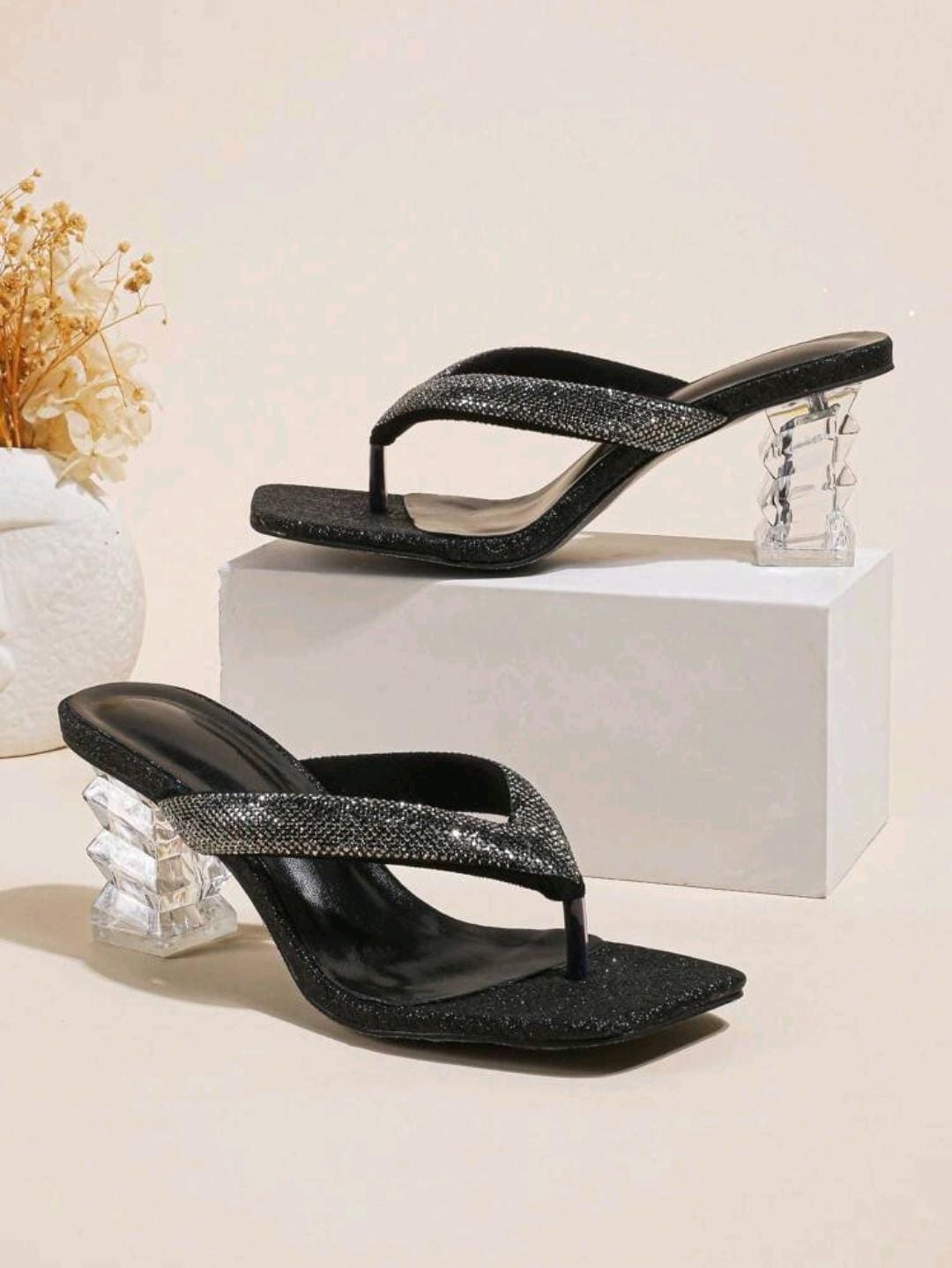 glamour Sandales pour avec strass entre-doigt design à talons sculpturaux Sandales entre-doigt