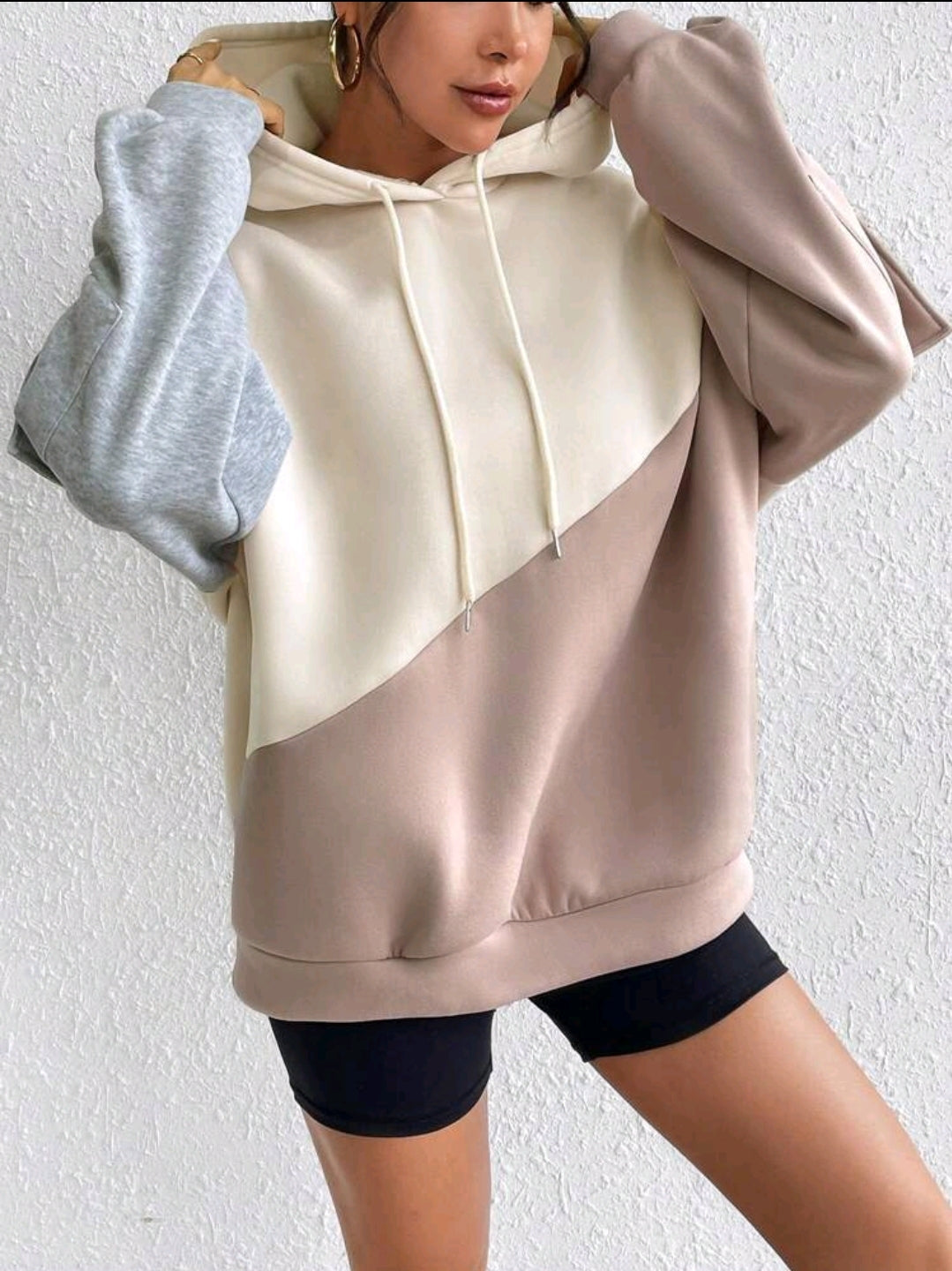 Flirla Sweat-shirt à capuche casual avec cordon de serrage, patchwork de blocs de couleur