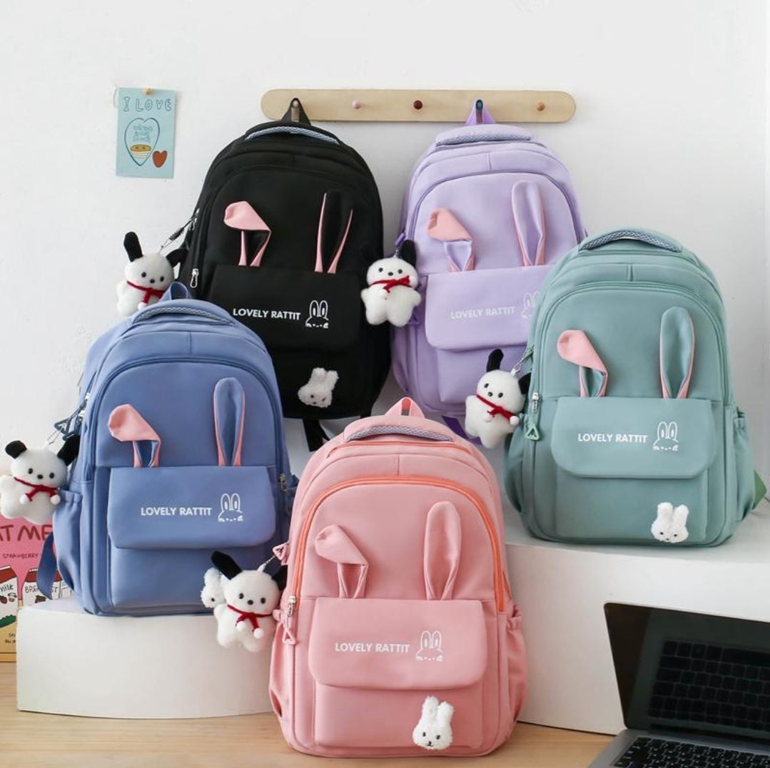 Ensemble de quatre sacs à dos pour femmes, cartable d'étudiant avec oreilles de lapin, sac à dos de protection de la colonne vertébrale de grande capacité