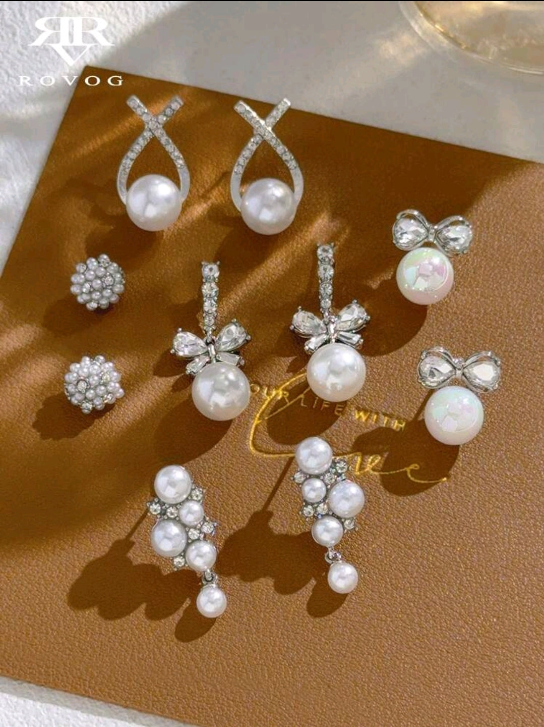 5 paires de boucles d'oreilles élégantes et de personnalité vintage de luxe avec nœud papillon et faux perle