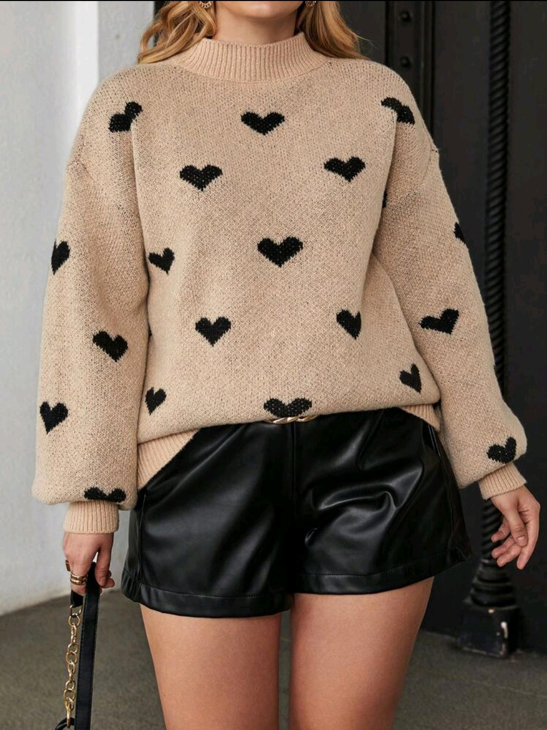 Franclia Pull oversized à motif cœur, hiver