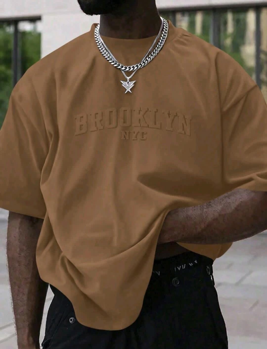 Manfinity Homme T-shirt décontracté à col rond et à manches courtes pour hommes avec lettre estampée pour l'été