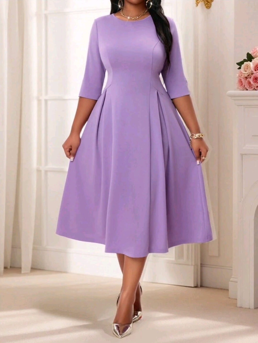 Robe longue à manches longues en maille violette élégante et ample pour l'été et l'hiver, robe de bal de masque