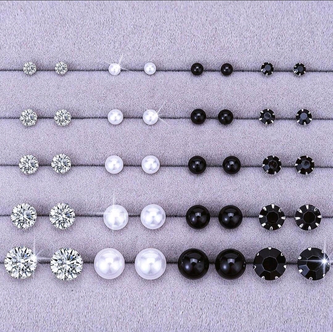 20 paires Ensemble de boucles d'oreilles à clous de forme sphérique plaquées argent de nouveau style