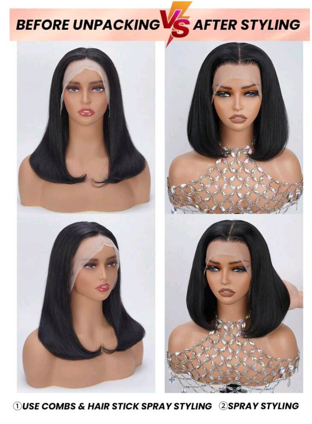 Perruque de style bob en cheveux humains, densité de 180 %, avec une base de lace frontale transparente de 13x4.