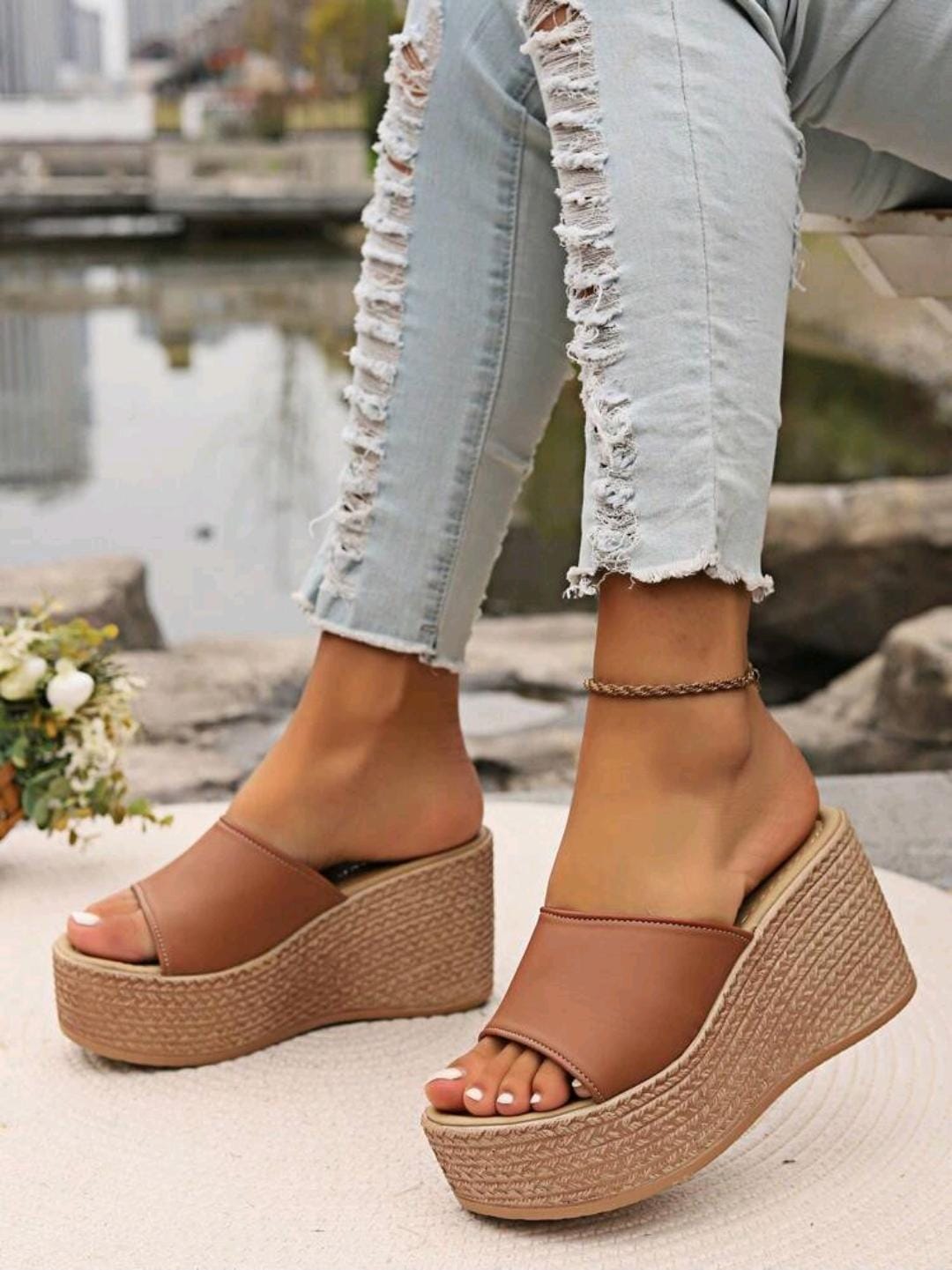 Sandales à plateforme, Sandales tressées d'été à talon ultra haut de 9 cm avec une seule bride