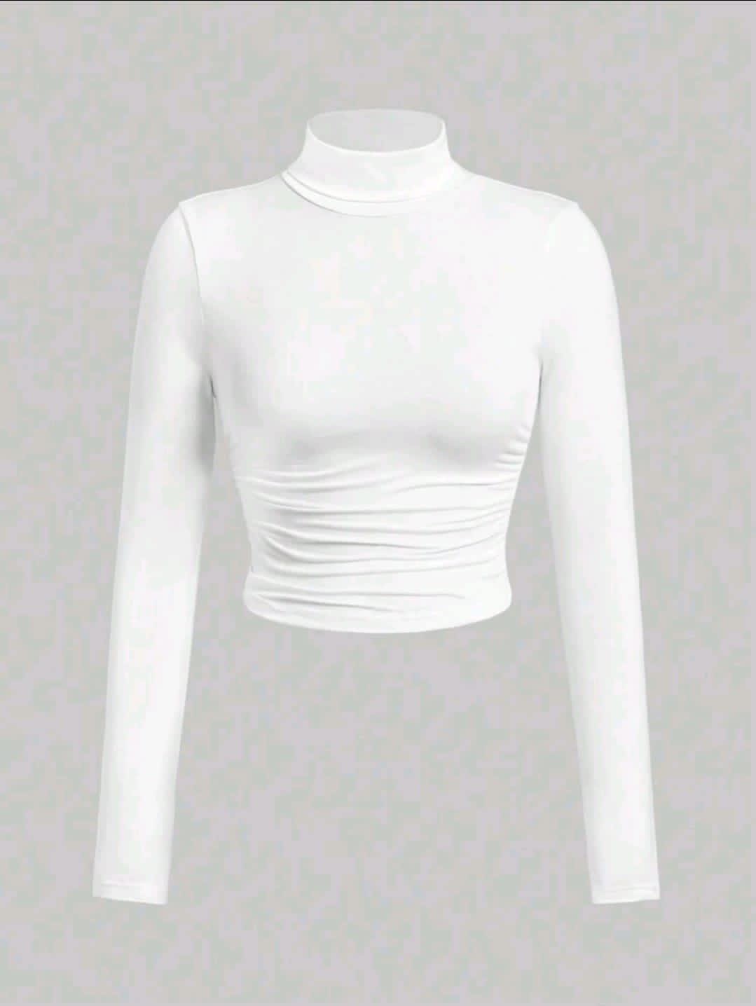 SHEIN EZwear T-shirt court froncé à col haut pour tenues de printemps