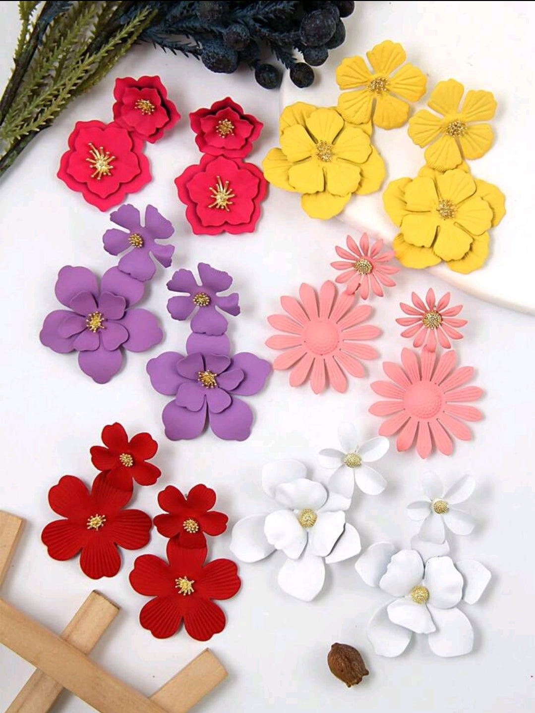 Betykuku 12 pièces Ensemble de boucles d'oreilles pendantes en métal avec fleurs de style bohème en couleurs mélangées, cadeau pour femmes et filles pour la Saint-Valentin, la fête des mères ou la fête des mères