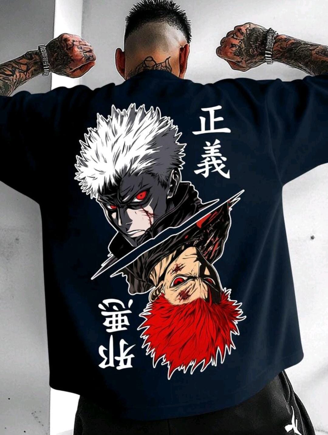 T-shirt d'été bleu marine à col rond simple pour homme avec imprimé anime, manches courtes