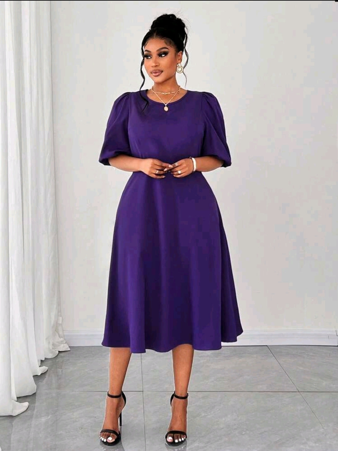 Maweii Robe à manches bouffantes en mousseline grande taille pour femmes