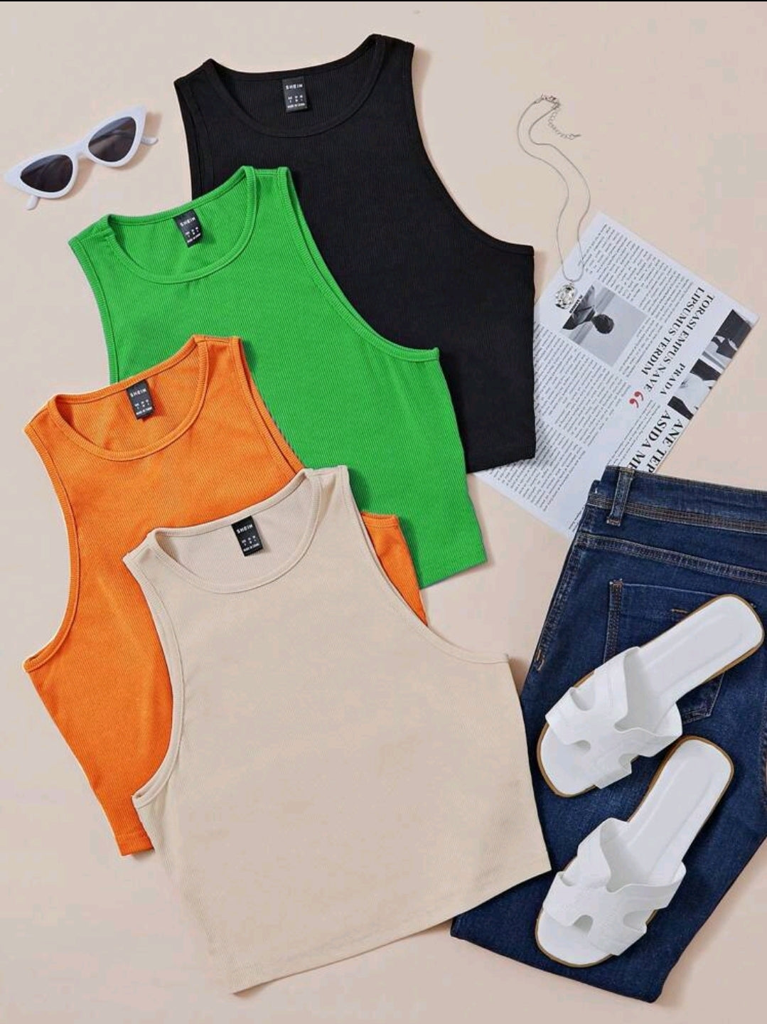 Chiquease Débardeur casual polyvalent à col rond de couleur unie pour femmes