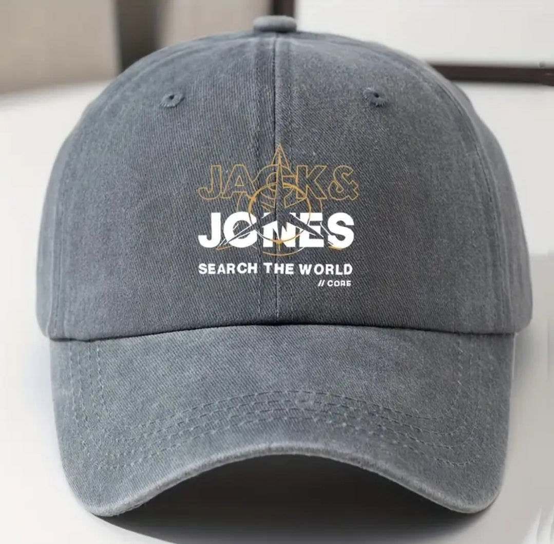 Casquette de baseball en rayon vintage avec impression "JACKS JONES SEARCH THE WORLD"
