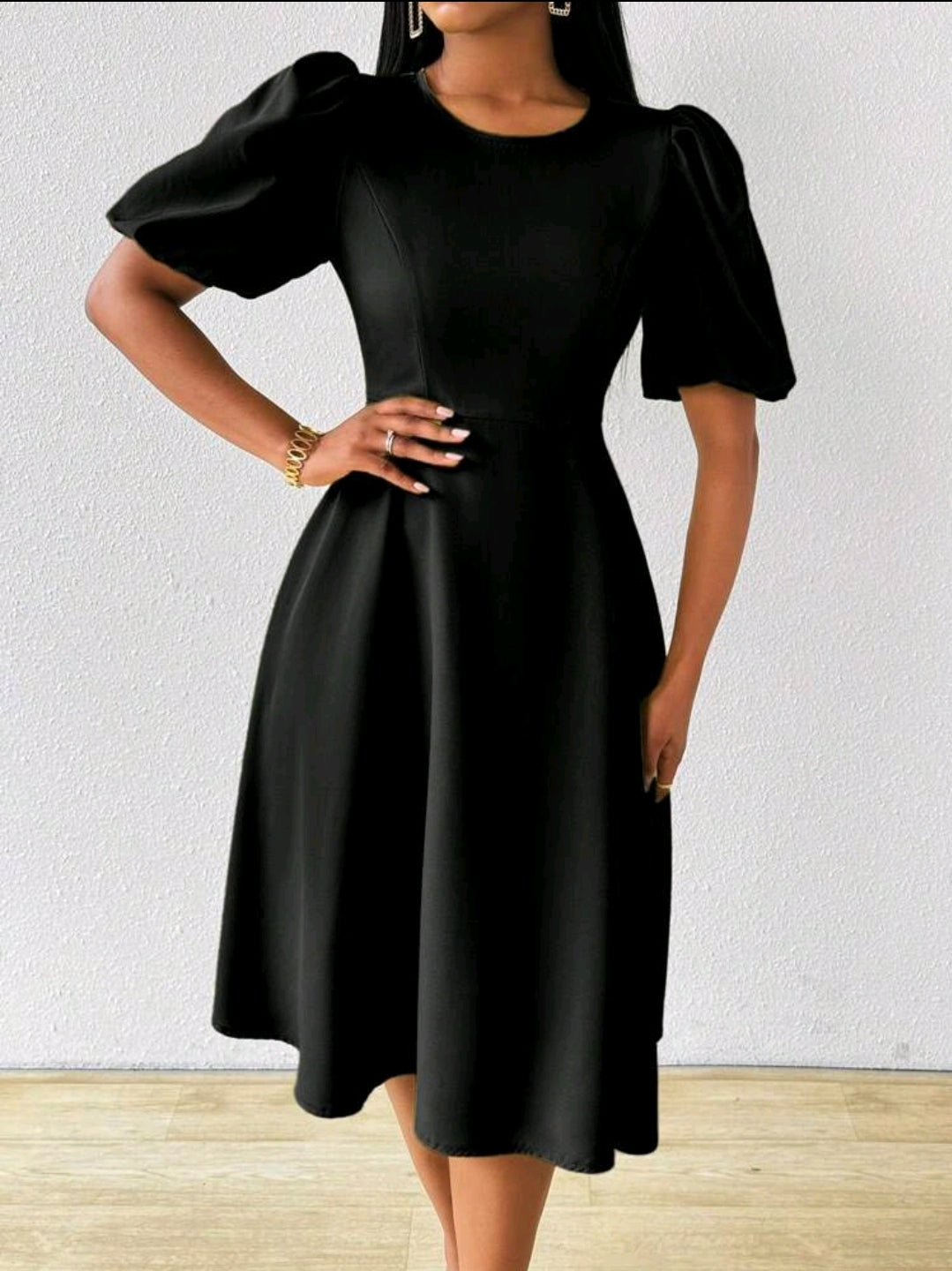 Lyxana Robe verte longue à manches bouffantes et évasée taillée pour femmes, tenue maxi pour femmes au printemps/été