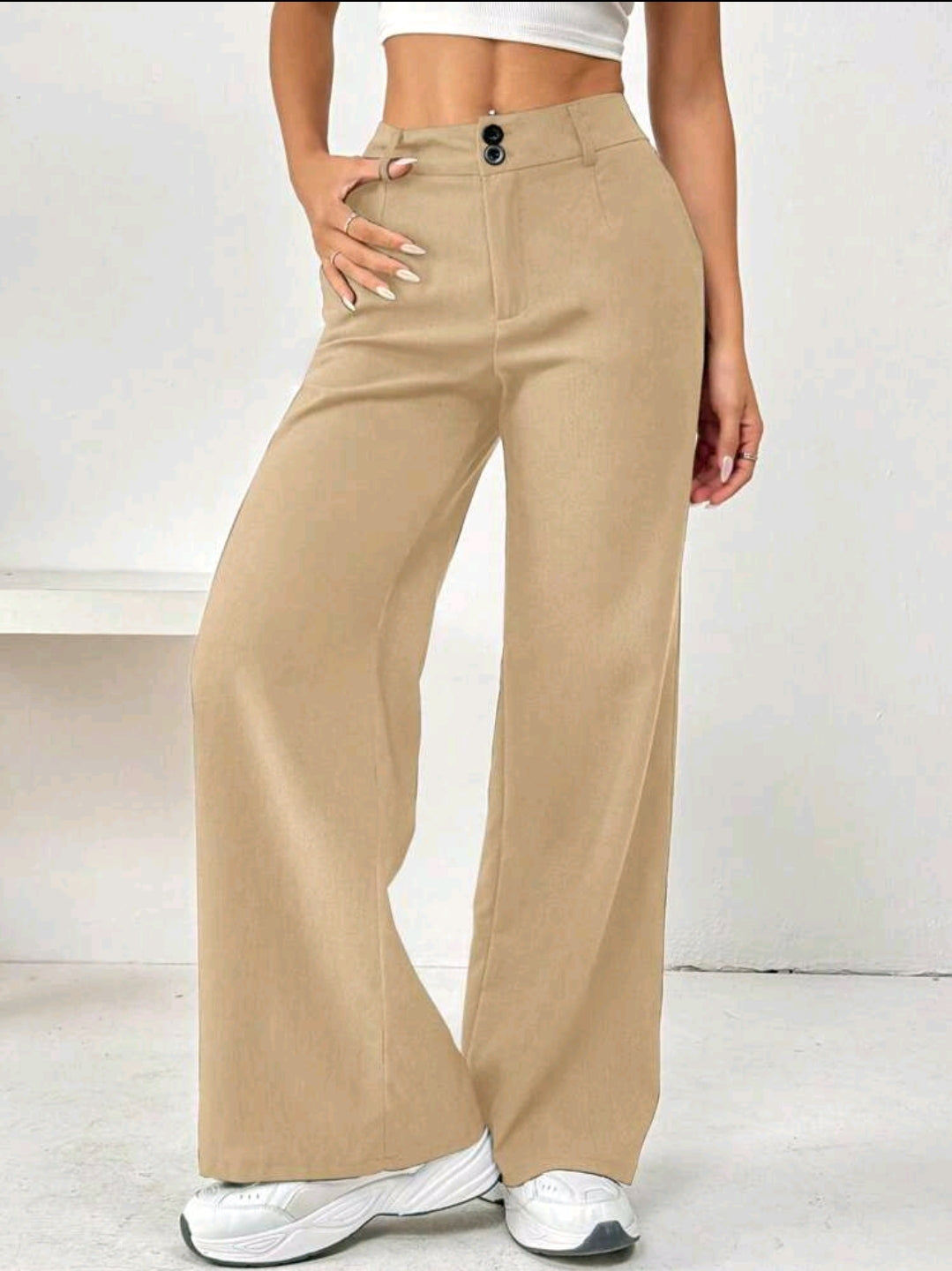 Flirla Pantalon à poches boutonnées à l'avant, tenue décontractée pour la vie quotidienne
