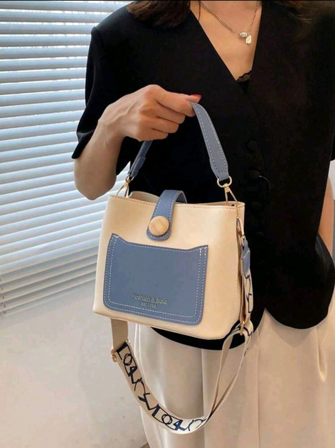 Mini Bicolore En Relief De Lettre Cartable Grande Capacité Décontracté Sac Porté Épaule en PU Zippé