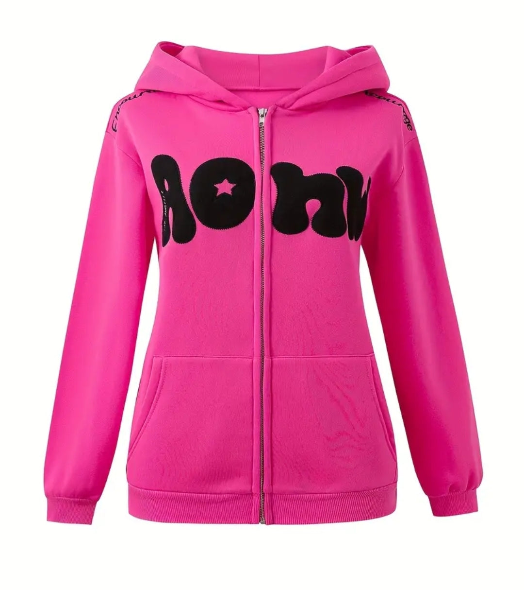 Sweat-shirt à capuche élégant pour femme avec alphabet brodé, haut décontracté