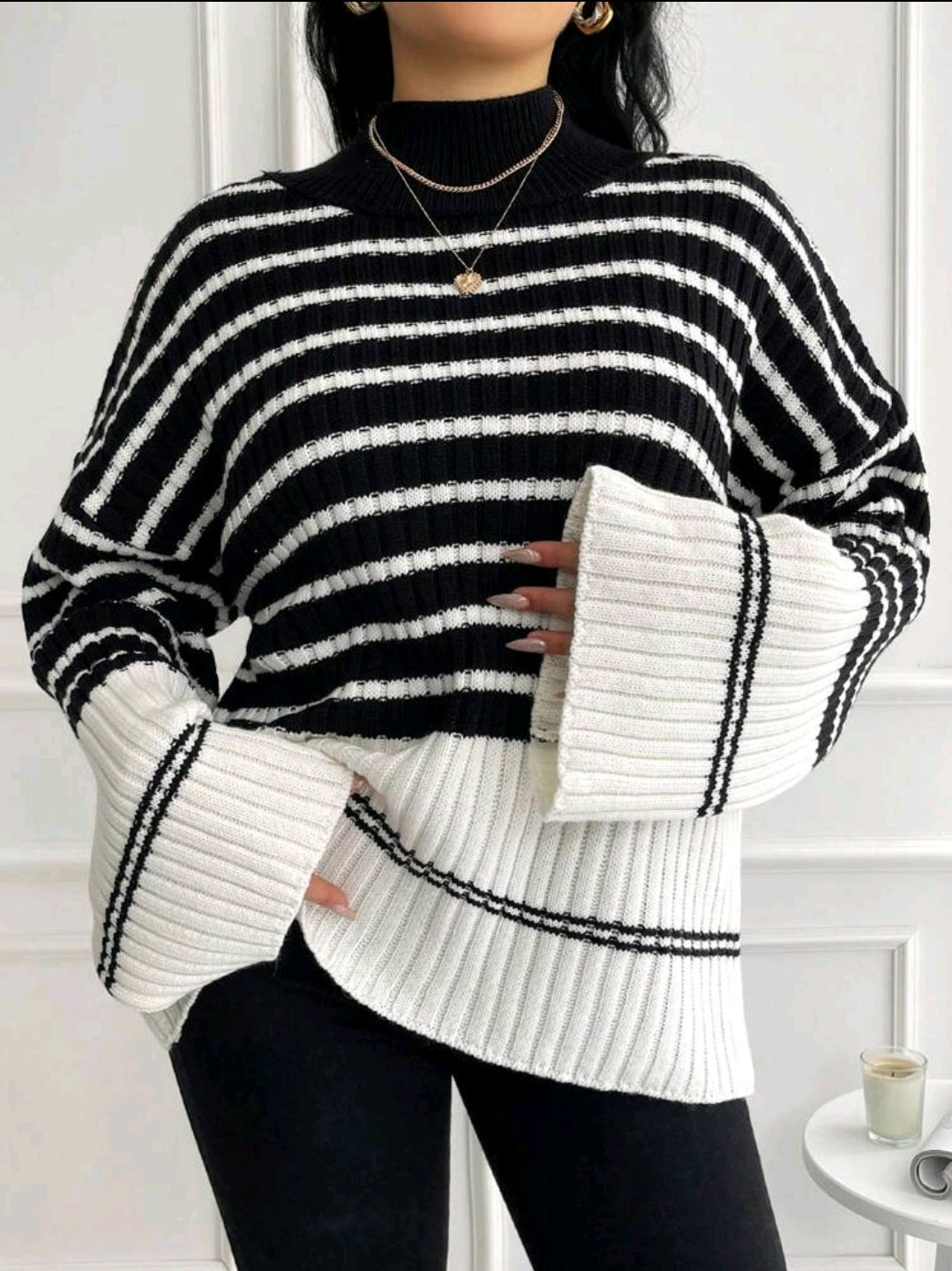 Pull-shirt à manches raglan avec motif rayé, pour l'hiver