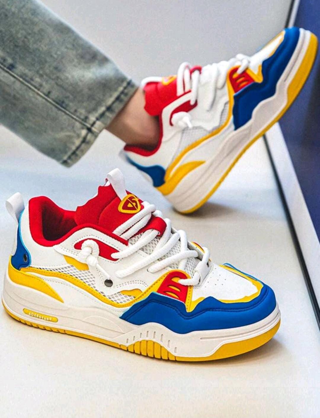 Baskets à lacets pour hommes, à blocs de couleurs à la mode, chaussures de skate