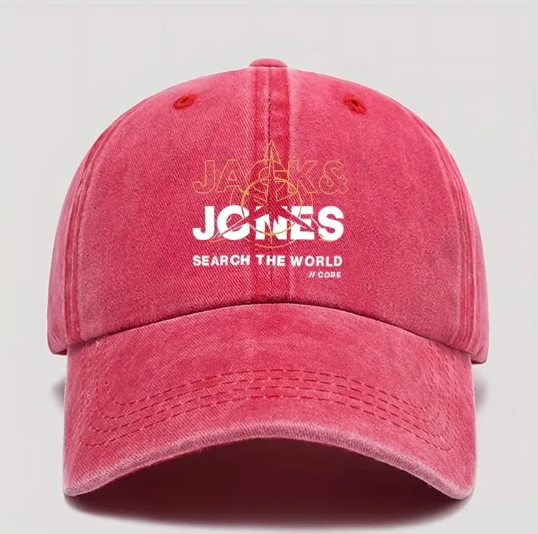 Casquette de baseball en rayon vintage avec impression "JACKS JONES SEARCH THE WORLD"