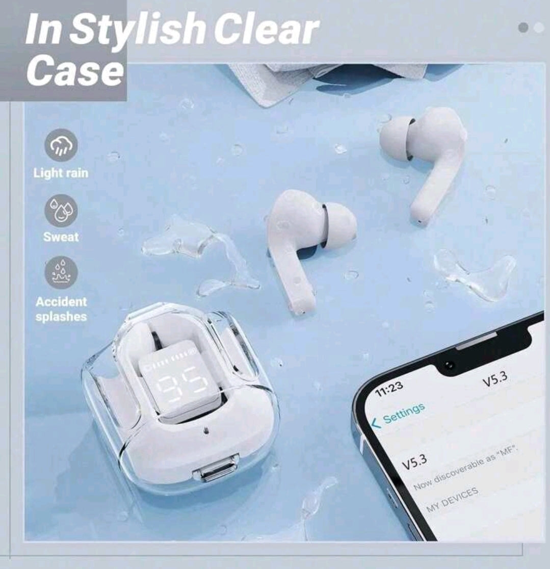 Casques de jeu de sport sans fil Tws Earbuds réduction de bruit Écouteurs micro-casques avec affichage LED Écouteurs transparents HiFi Sport sans fil TWS Écouteurs annulation de bruit universelle pour tous les téléphones portables Écouteurs sans fil HiFi