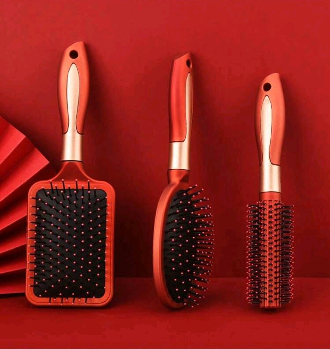 3 pièces/Ensemble de 3 pièces Brosse à cheveux ovale anti-statique de massage, brosse à cheveux ronde à aération avec des poils