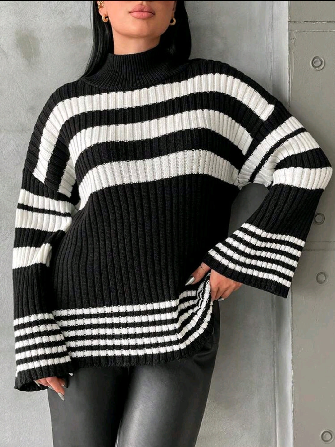 Pull à épaules tombantes à motif rayé, pour l'hiver