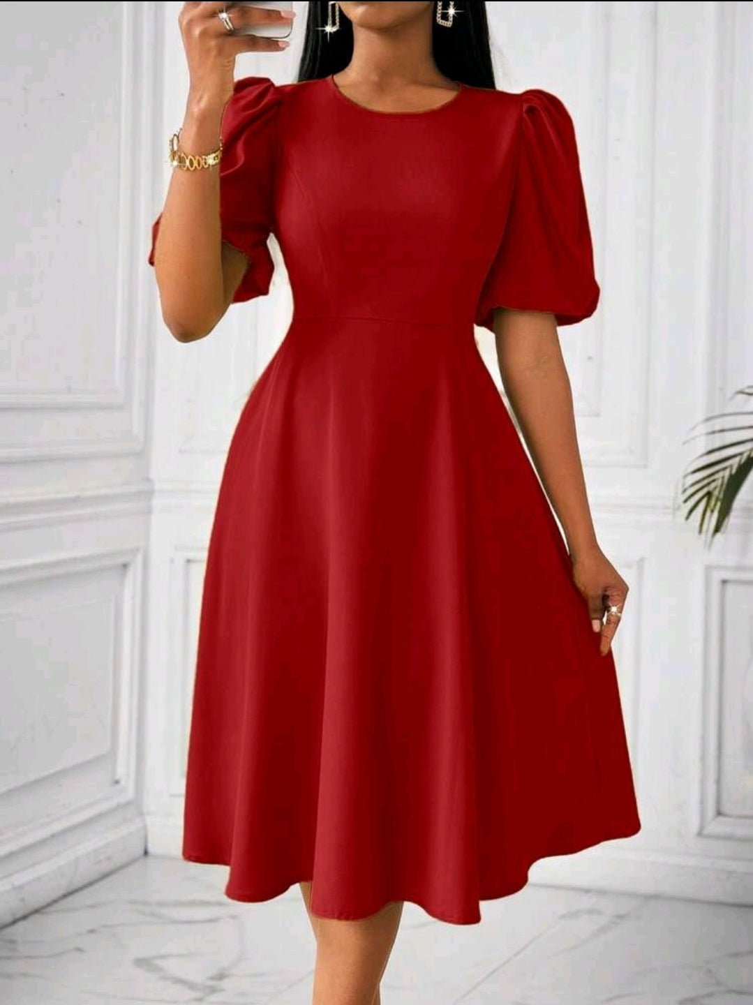 Lyxana Robe verte longue à manches bouffantes et évasée taillée pour femmes, tenue maxi pour femmes au printemps/été