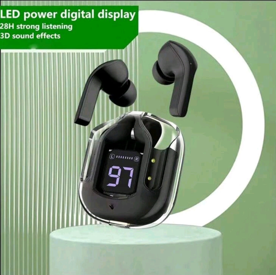 Casques de jeu de sport sans fil Tws Earbuds réduction de bruit Écouteurs micro-casques avec affichage LED Écouteurs transparents HiFi Sport sans fil TWS Écouteurs annulation de bruit universelle pour tous les téléphones portables Écouteurs sans fil HiFi