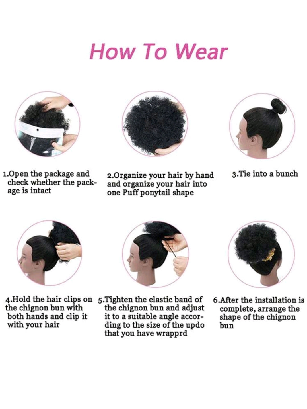 Perruque queue-de-cheval en fibre haute température synthétique de cheveux crépus bouclés afro, courte ondulation avec cordon pour chignon Afro pour femmes