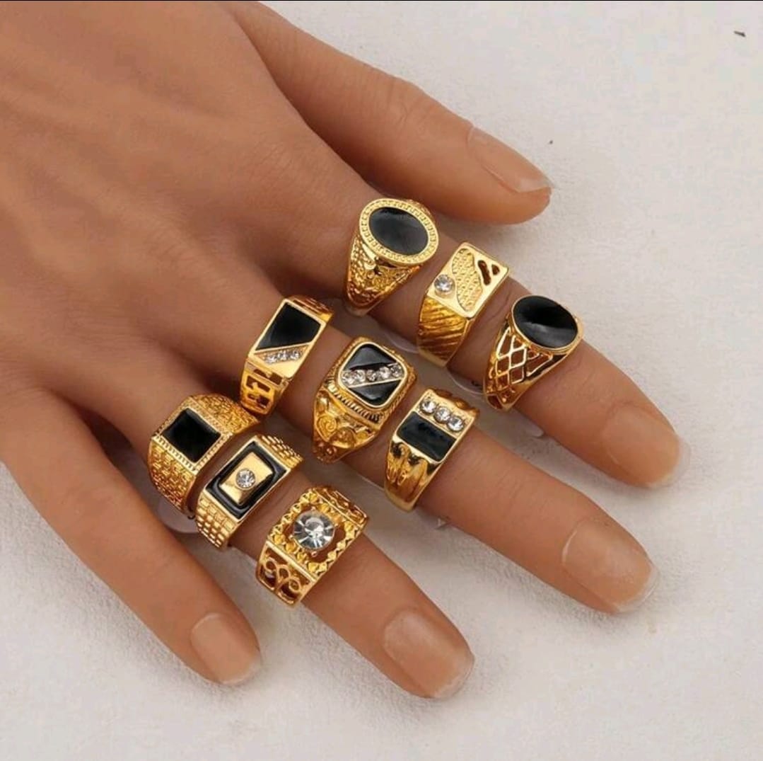 10 pièces/set Bagues carrées vintage à goutte d'huile émaillée, style rétro punk gothique, pour hommes et femmes. Accessoires de bijouterie vintage, cadeaux de fête, styles variés