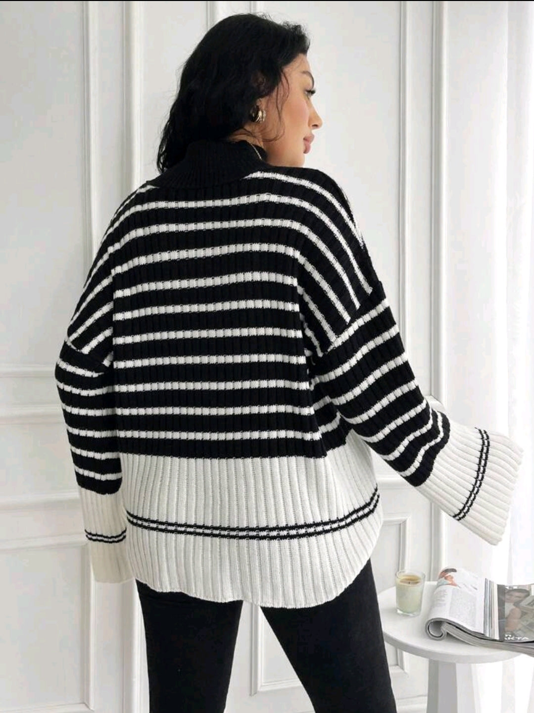Pull-shirt à manches raglan avec motif rayé, pour l'hiver