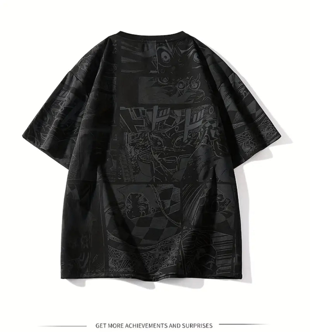 T-Shirt Homme à Imprimé Anime - Tee-shirt Noir Décontracté à Manches Courtes avec Art Manga Japonais