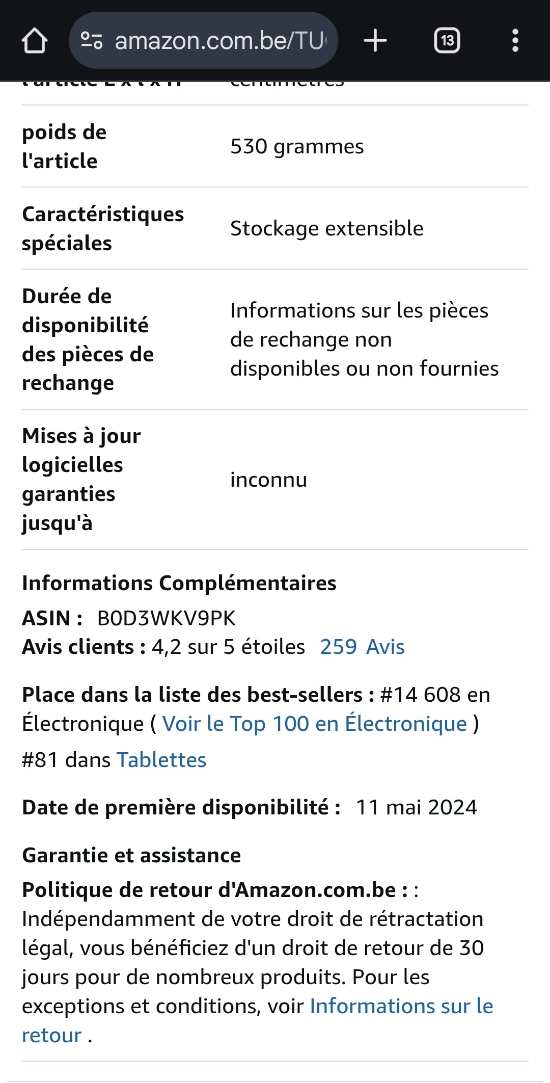 Tablette 10,1 pouces Android 14, certifiée GMS (2024), Octa Core avec étui, 10 Go de RAM, 64 Go de ROM, 1 To d'extension, 6 000 mAh, charge rapide, Wi-Fi, Bluetooth 5.0, FM, GPS (bleu)