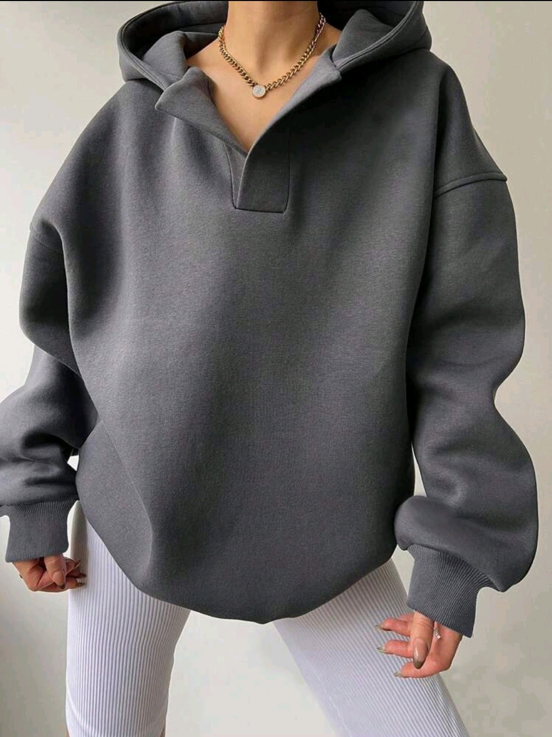INAWLY Pull surdimensionné décontracté à capuche unicolore pour femmes, automne/hiver