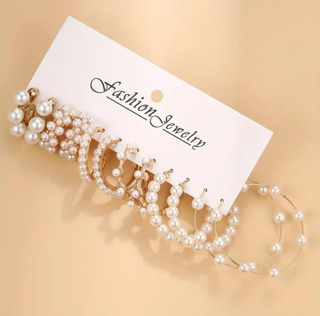 Ensemble de Boucles d'Oreilles Rétro à la Mode avec Perles d'Imitation