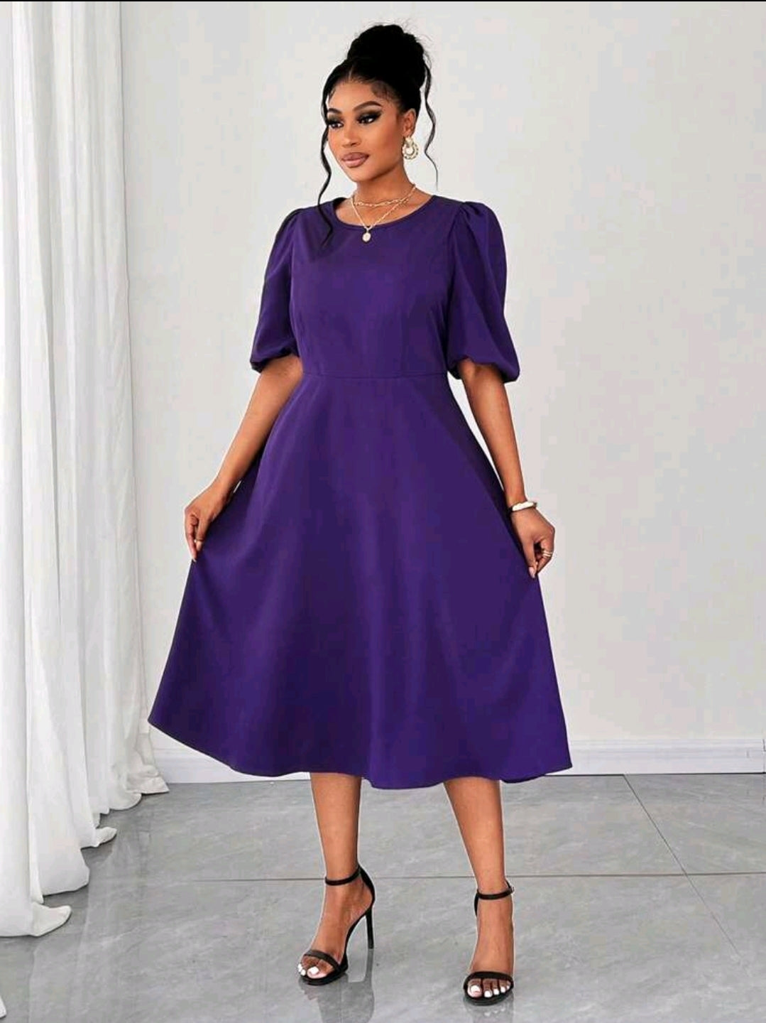 Maweii Robe à manches bouffantes en mousseline grande taille pour femmes