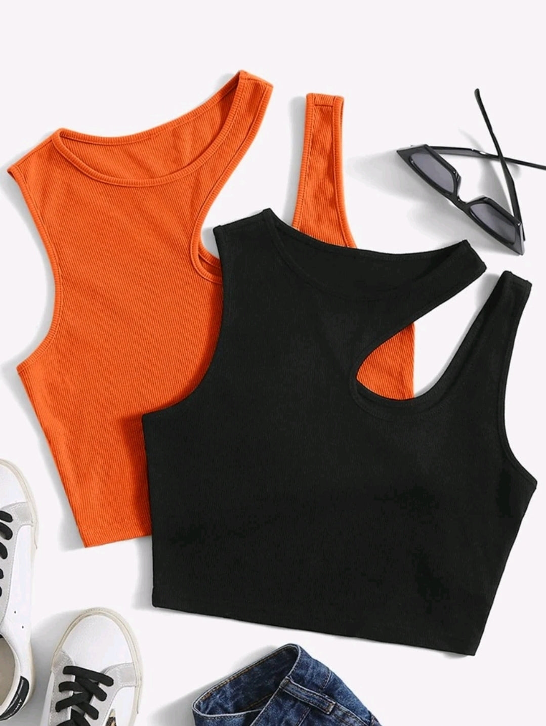 2 pièces Ensemble de débardeurs moulants en tricot de couleur unie pour femmes, Printemps/Été