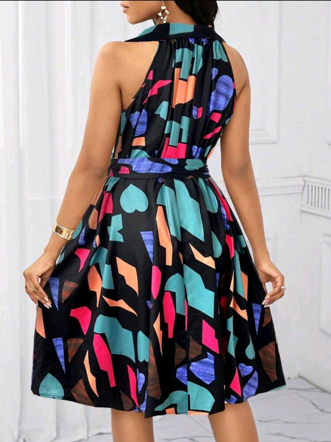 Robes de vacances Robe avec ceinture à nœud et imprimé géométrique pour femmes, pour l'été