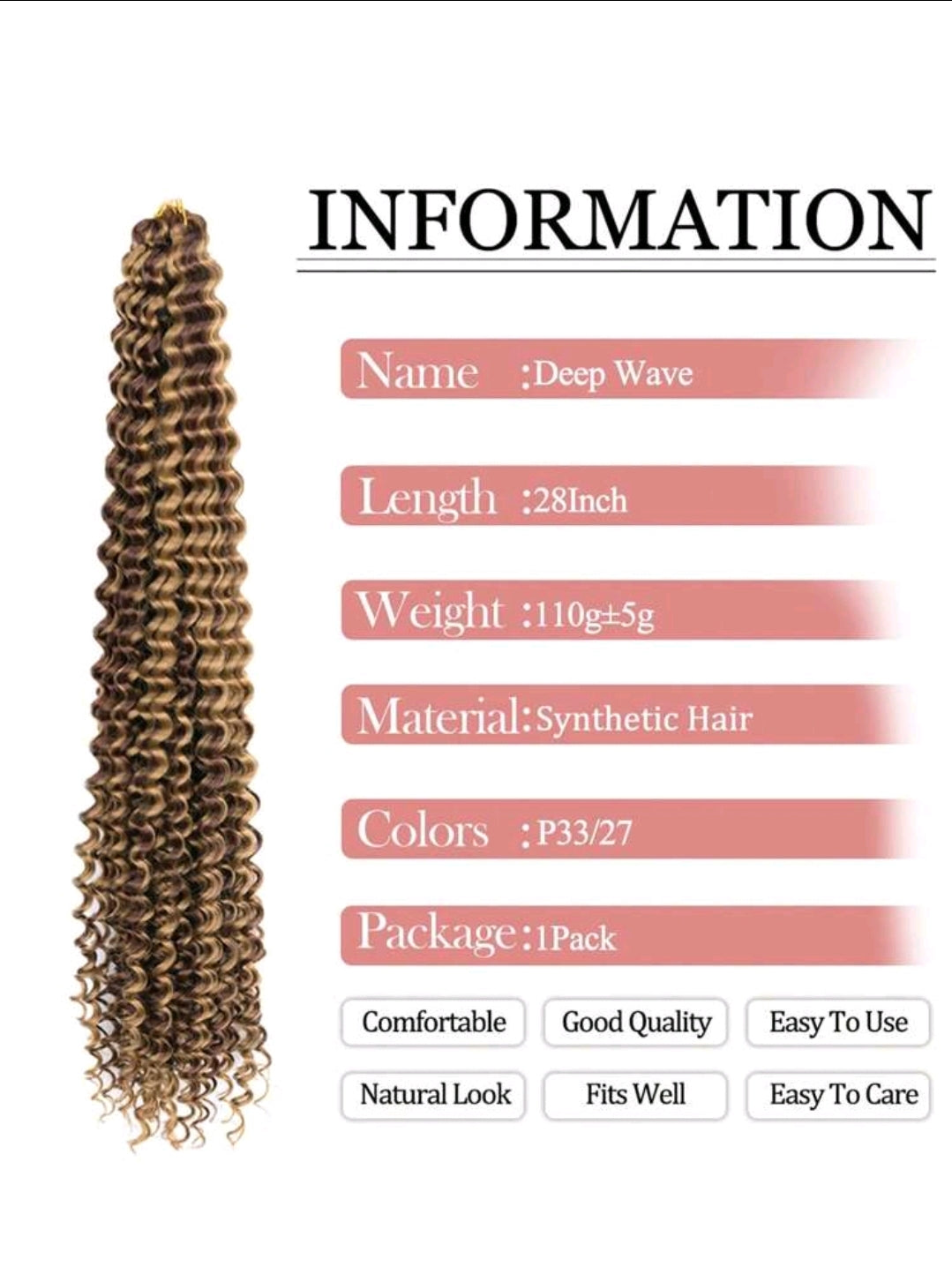 Cheveux tressés à vague profonde longue de 28 pouces, cheveux de tressage à vague océanique au crochet, cheveux bouclés