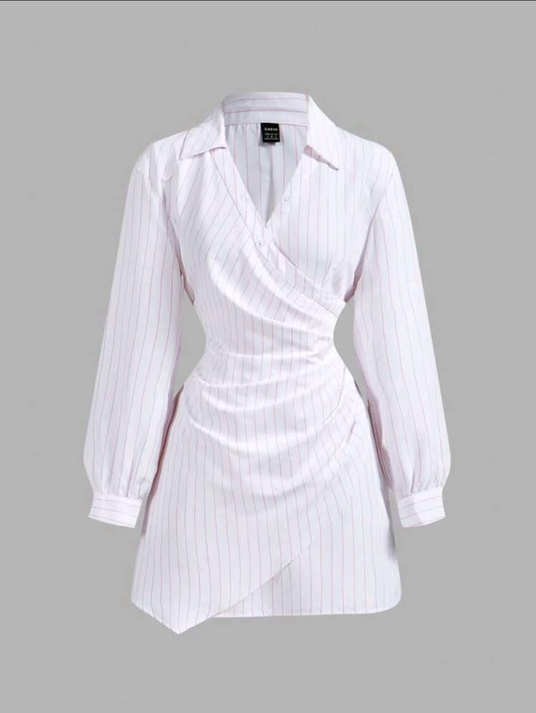 SHEIN MOD Robe femme à manches longues avec volants, imprimé rayures bleues et blanches, croisé sur le devant.