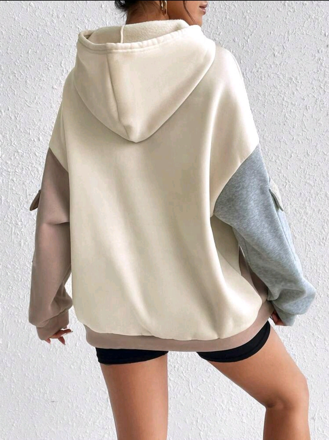 Flirla Sweat-shirt à capuche casual avec cordon de serrage, patchwork de blocs de couleur