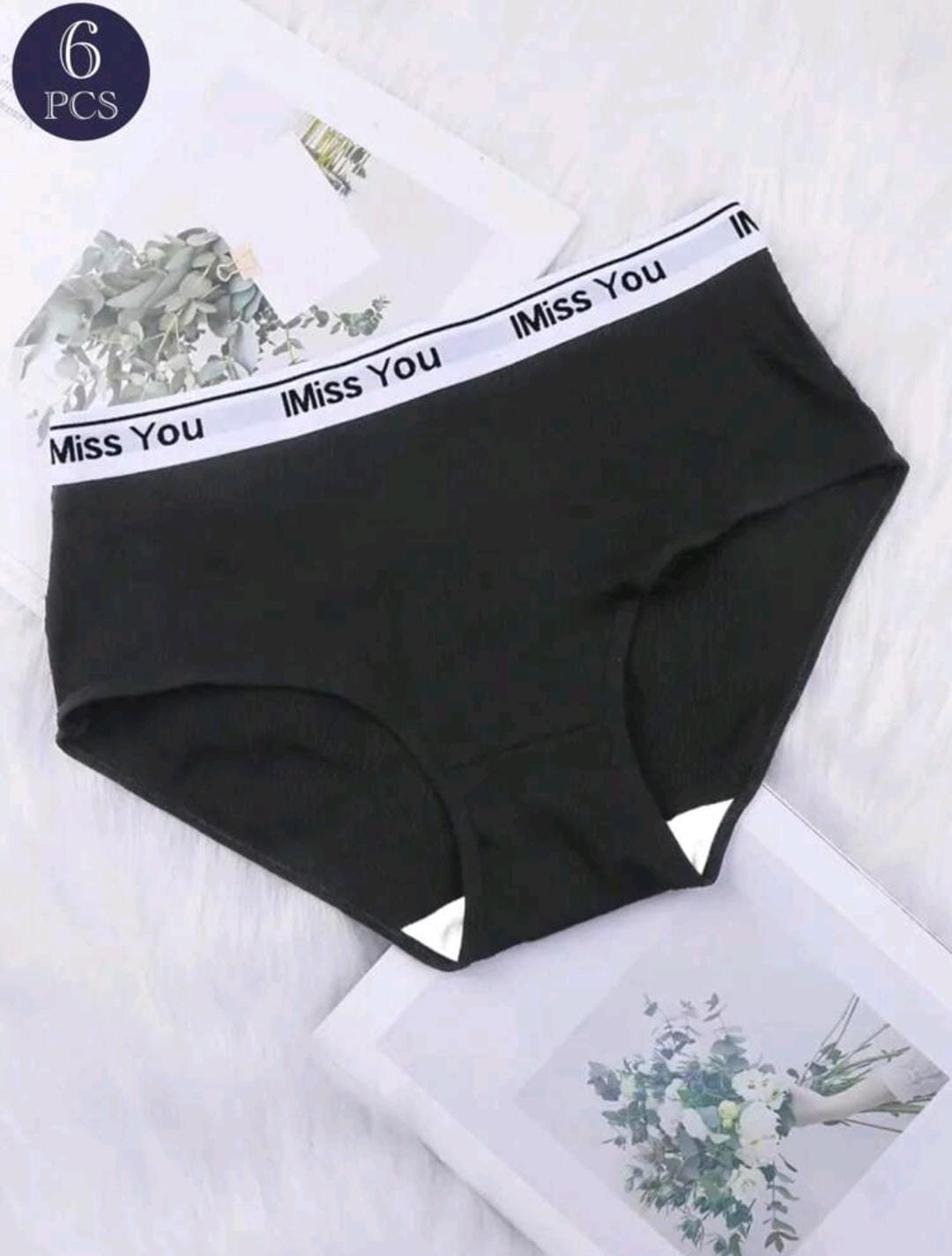 6 pièces Culottes élastiques confortables et respirantes à bandes avec motif lettres pour femmes