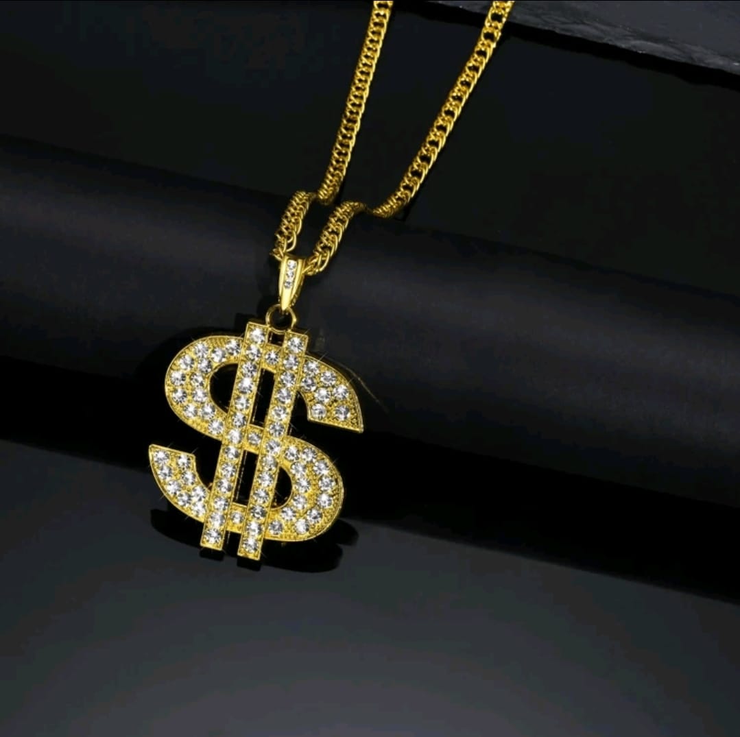 Colliers pour hommes de couleur or avec un signe dollar et une chaîne . Pendentif signe dollar hip-hop. Bijoux cadeaux pour festivals de musique et fêtes