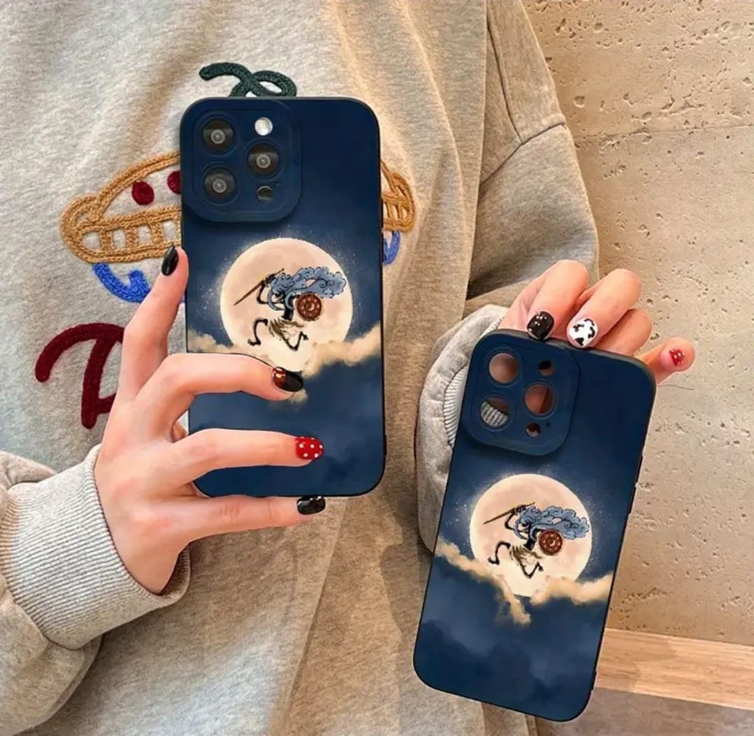 Coque de Téléphone Souple avec Motif Lune Manga et Yeux d'Ange en Impression UV Mat, Protection Complète à 360 Degrés pour iPhone 16 11 12 13 14 15 Pro Max XR X/XS 7 8 Plus SE Mini