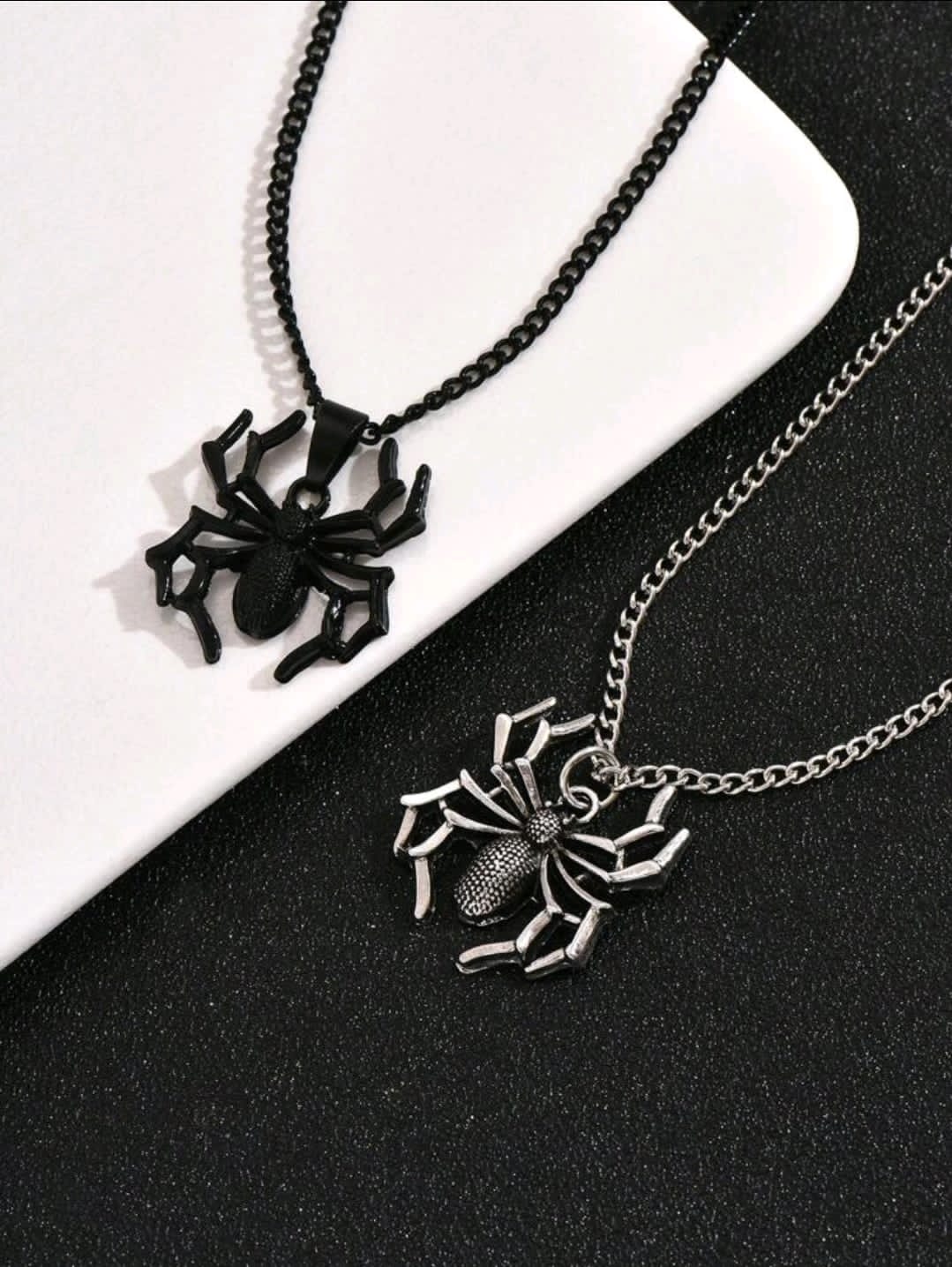 2 Pièces Collier Pendentif En Forme D'araignée En 3d De Style Gothique À La Mode Pour Hommes