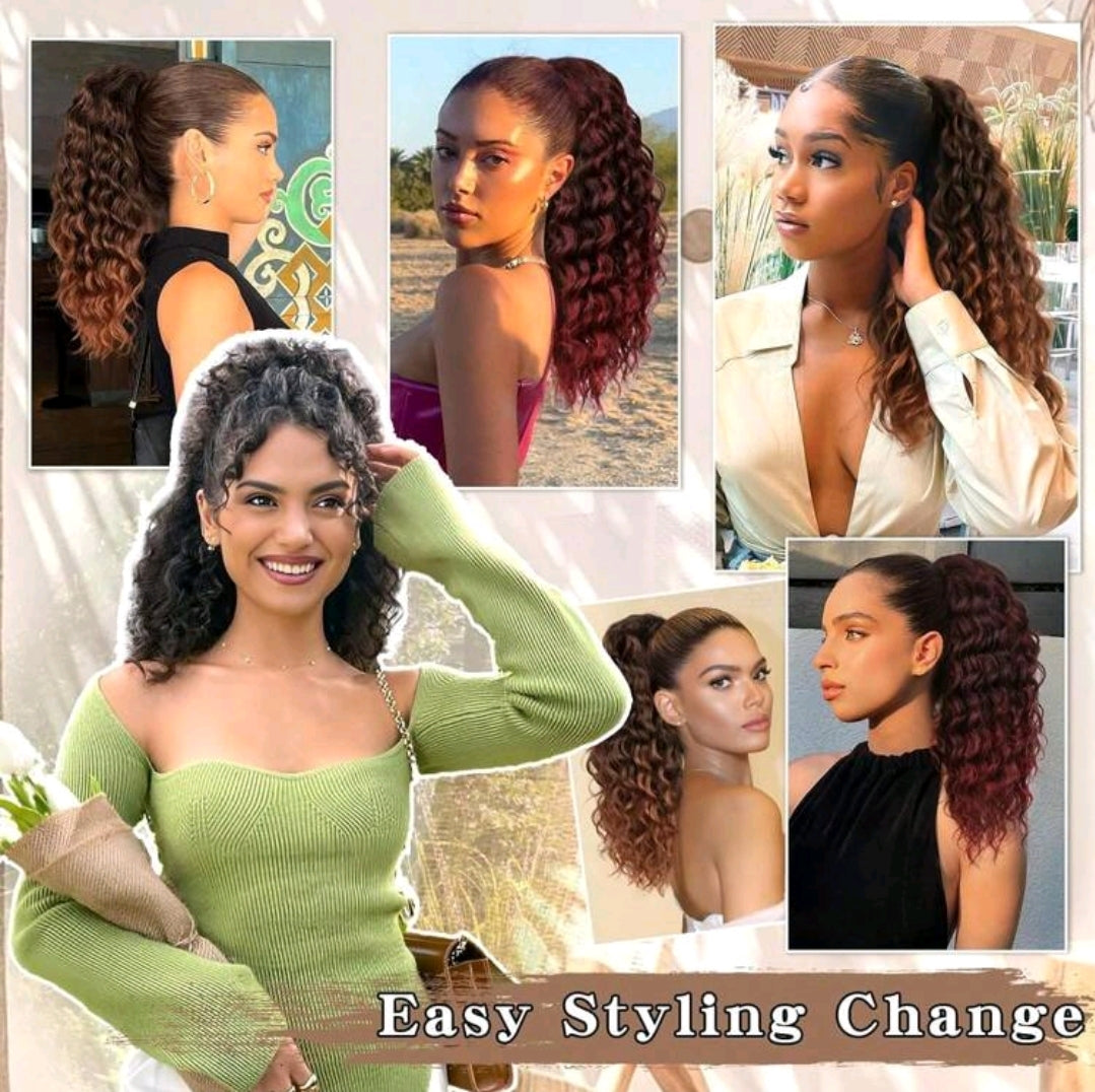 Extension de queue de cheval, extension de queue de cheval bouclée à cordon pour femmes, extensions de cheveux synthétiques noirs naturels 4# , 18 inch