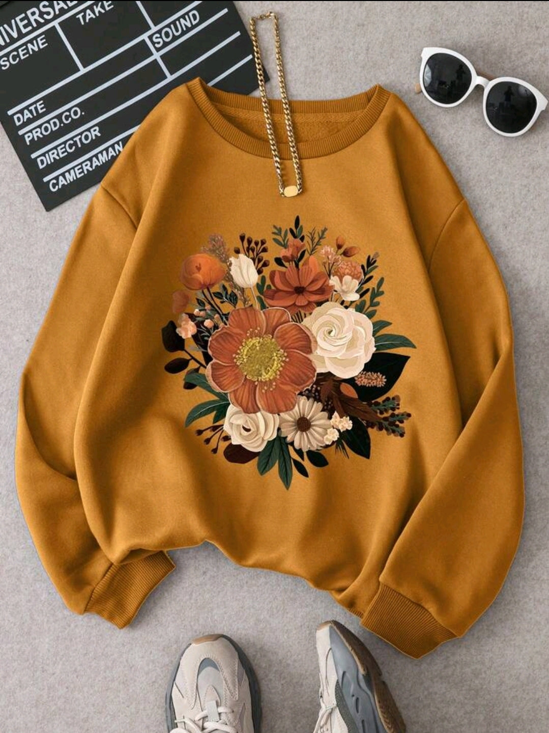 INAWLY Sweatshirt oversize, épais, col rond, à motif floral imprimé, pour femme, adapté à l'automne, manches longues