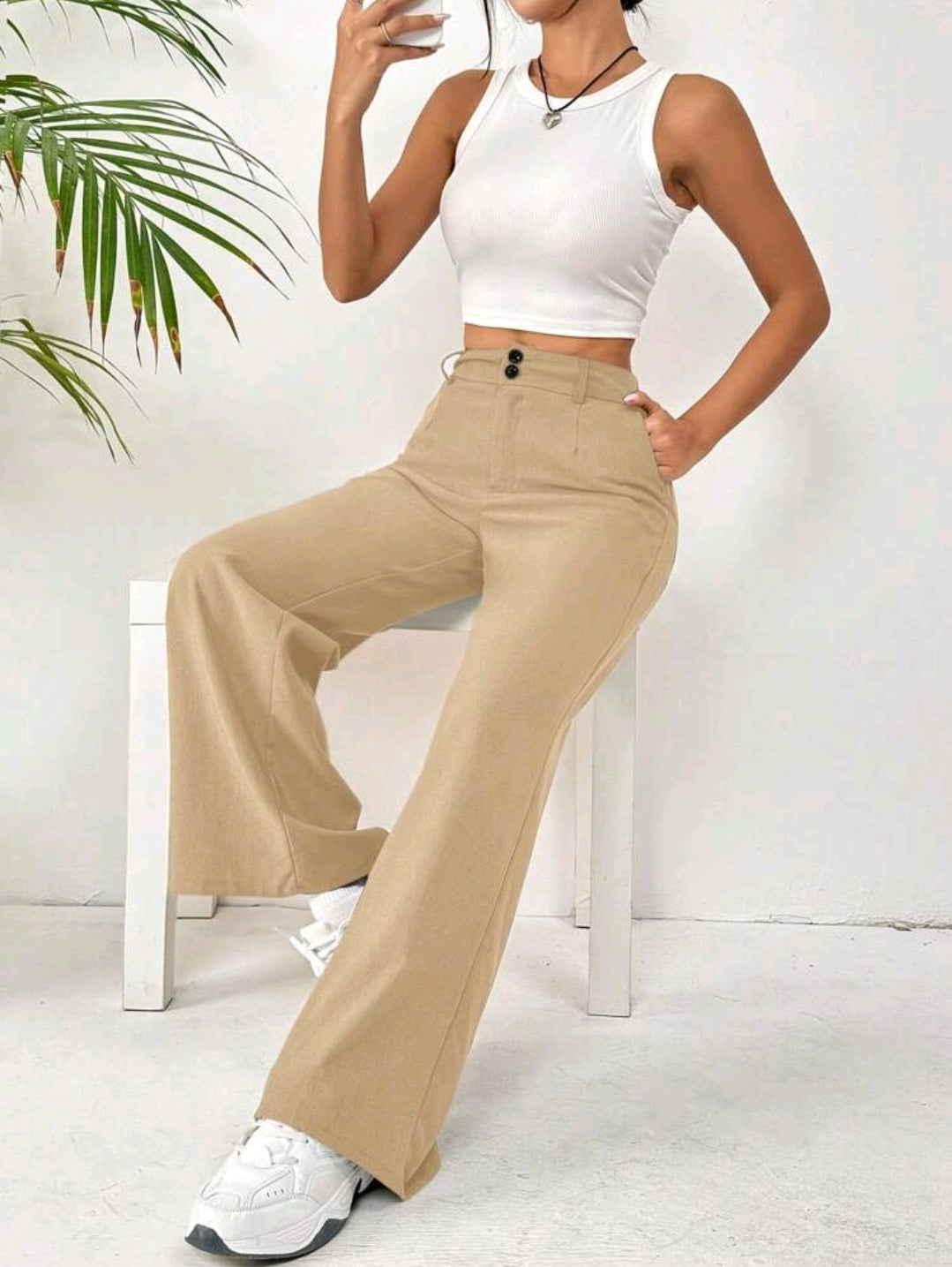 Flirla Pantalon à poches boutonnées à l'avant, tenue décontractée pour la vie quotidienne